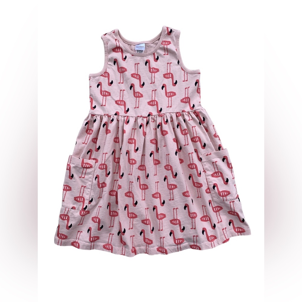 Hanna Andersson Size 140, 10, Sleeveless Print Pocket Dress in Flamingo Lagoon